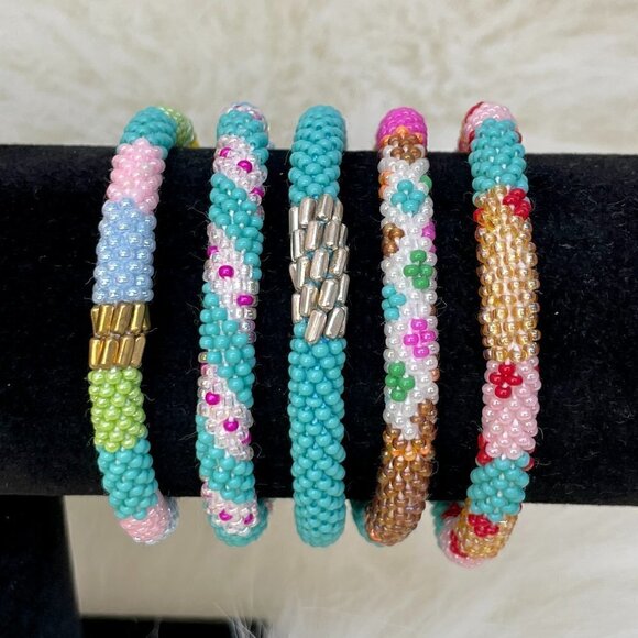 HAND CRAFTED in Nepal Beaded Bracelets (set of 5) #1005 - Picture 2 of 6